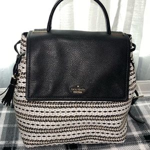 Kate Spade Black and White Woven Top-Handle Backpack